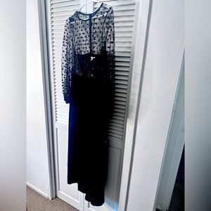 Eliza J Flocked dot mesh & velvet long sleeve jumpsuit